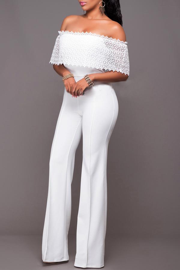 Goosudu Elegant Off Shoulder Lace Wide Leg Jumpsuit