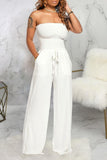 Goosudu Fashion Strapless Smocked Drawstring Jumpsuit