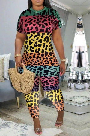 Goosudu Gradient Leopard Print Short Sleeved Jumpsuit