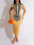 Goosudu Printed Mock-Neck Bodycon Dress