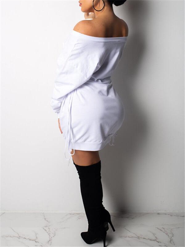 Goosudu Off Shoulder Lace-Up Sweatshirt Dress (4 Colors)