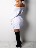 Goosudu Off Shoulder Lace-Up Sweatshirt Dress (4 Colors)