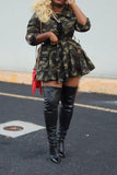 Goosudu Sequin Patchwork Camouflage Lapel Cute Coat With Belt