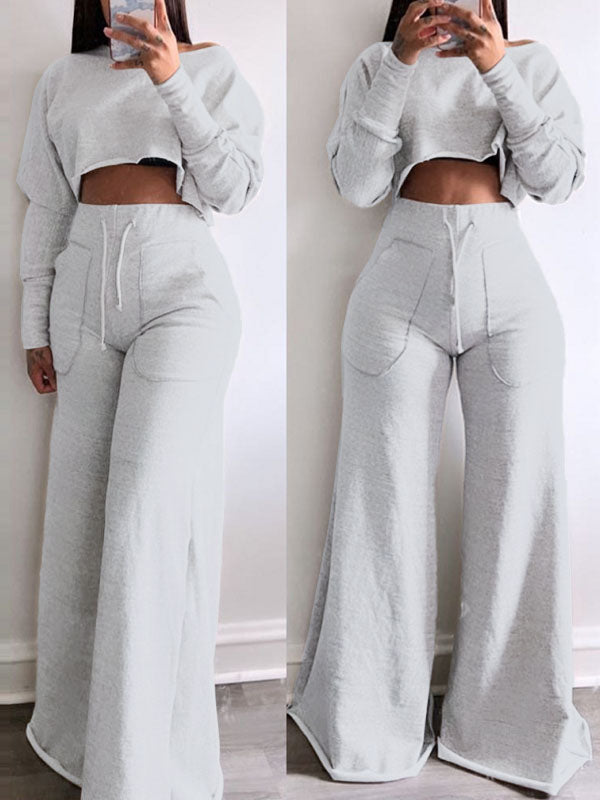 Goosudu Raw-cut Sweatshirt & Wide-Leg Pants Set