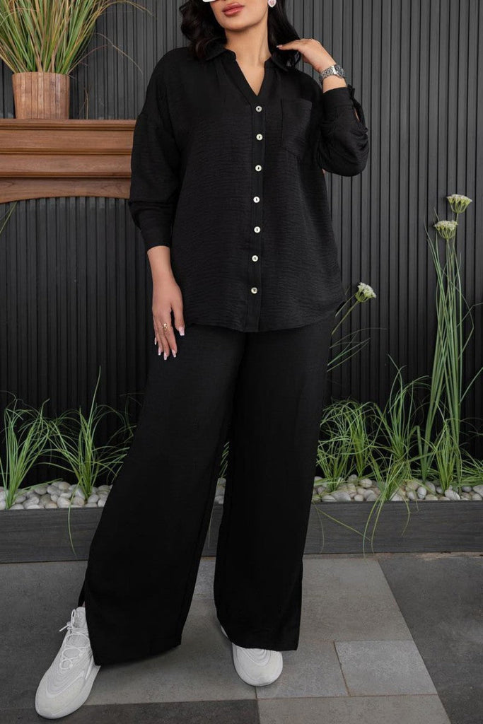 Goosudu Casual Solid Patchwork Shirt Collar Long Sleeve Two Pieces