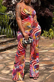 Goosudu Fashion Sleeveless Suspenders Painted Printed Backless Long Jumpsuit With Bandana