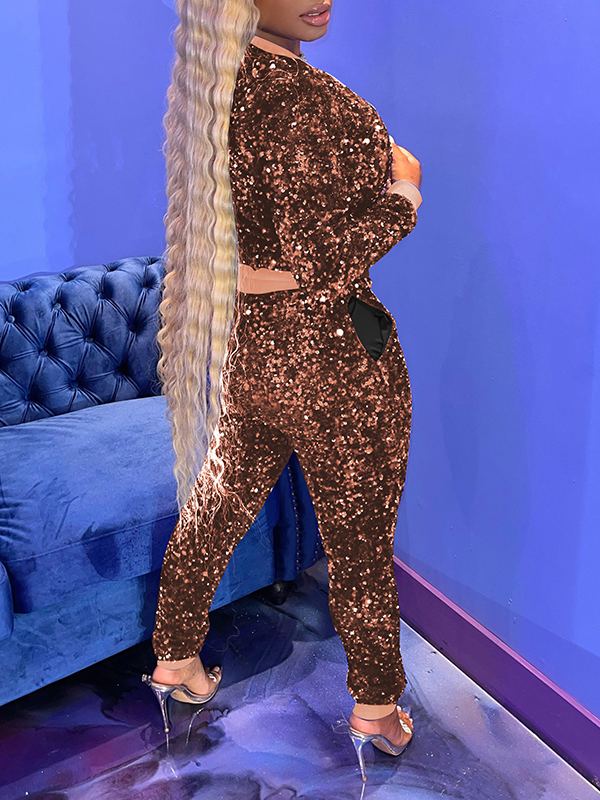 Goosudu Sequin Jacket & Jogger Pants Set