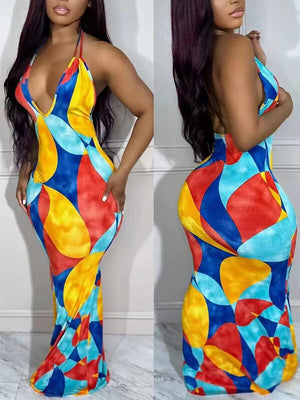 Goosudu Colorblock Halter Dress