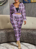 Goosudu Plaid Zip-Front Hoodie & Pants Set
