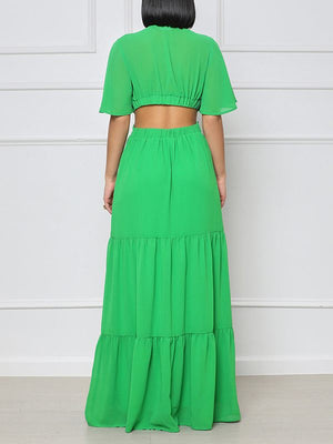 Goosudu V-Neck Cutout Maxi Dress