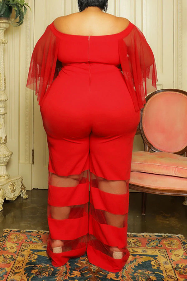 Goosudu Sexy Casual Polyester Mesh Splicing Temperament Straight Leg Jumpsuit