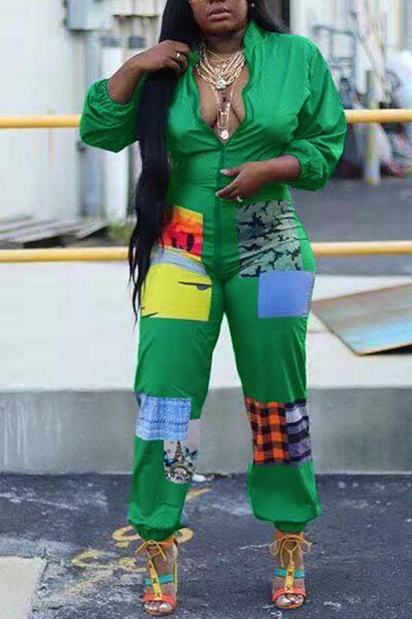 Goosudu Fashion Patchwork Zipper Plus Size Jumpsuit