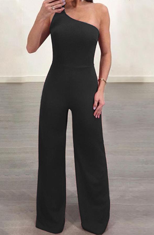 Goosudu Fashion Asymmetric Bandage Backless High Waist Jumpsuit