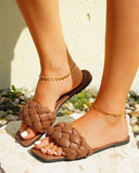 Goosudu Solid Color Braided Urban Flat Slippers
