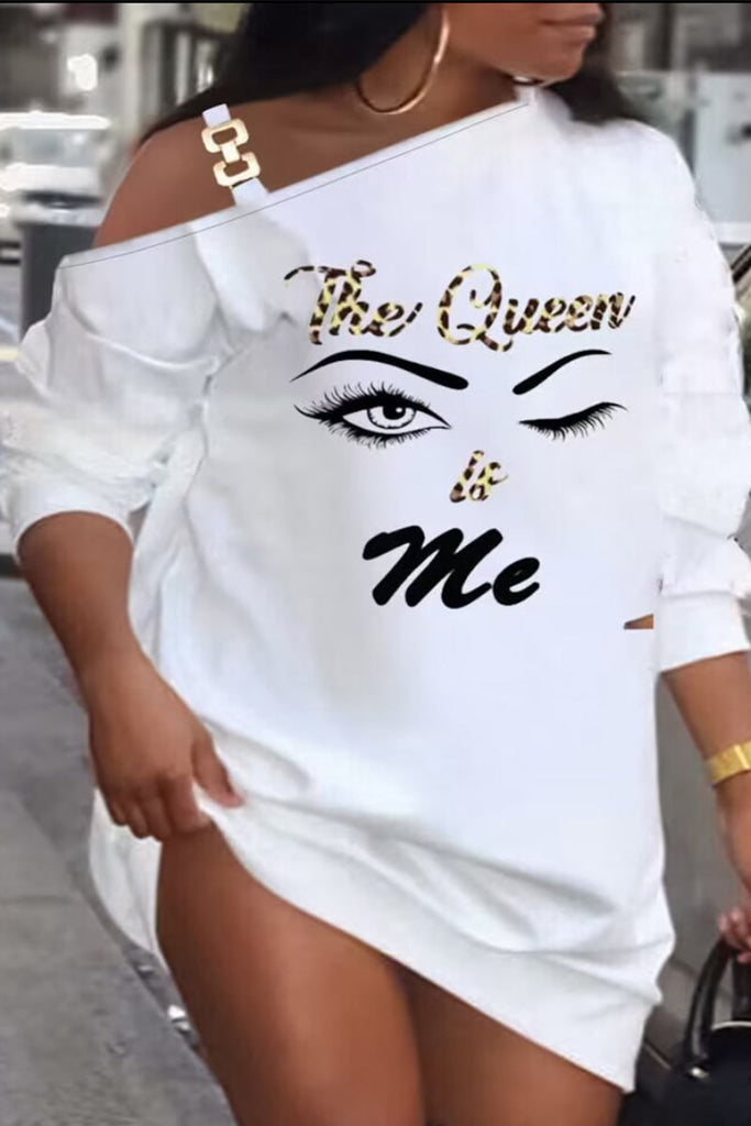 Goosudu Street Print Patchwork Metal Accessories Decoration Oblique Collar Straight Dresses