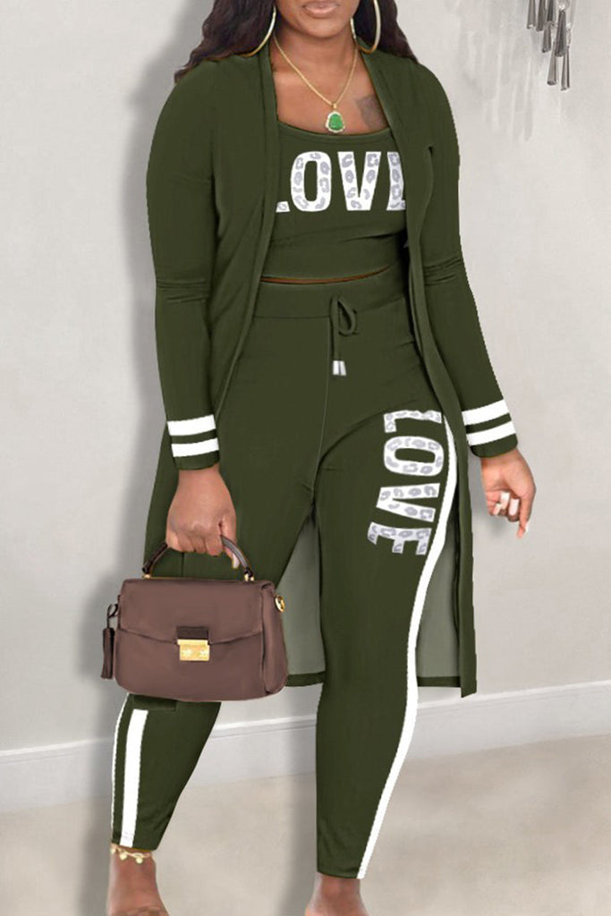 Goosudu Elegant Print Patchwork Draw String U Neck Long Sleeve Three Pieces