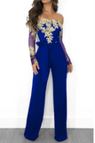 Goosudu Sexy Solid Lace Off the Shoulder Boot Cut Jumpsuits