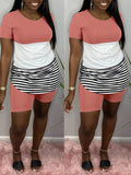 Goosudu Stripe Combo Tee & Biker Shorts Set