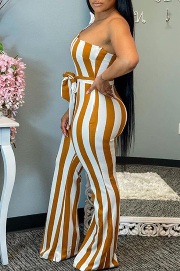 Goosudu Fashion Off Shoulder Belt Flared Jumpsuit