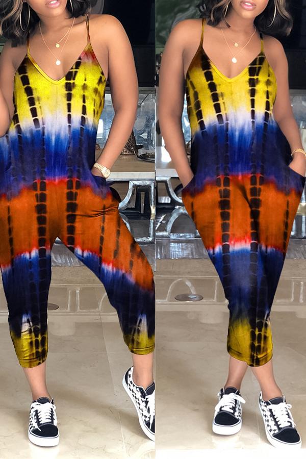 Goosudu Classic Tie Dye V-neck Pocket Jumpsuit
