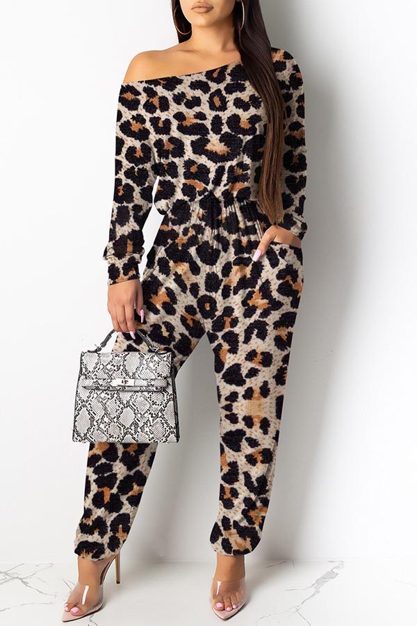 Goosudu Printed Loose Casual Drawstring Jumpsuit