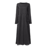 Goosudu Women's Winter Dress Crew Neck Long Sleeve Solid Lace Hem Maxi Dress