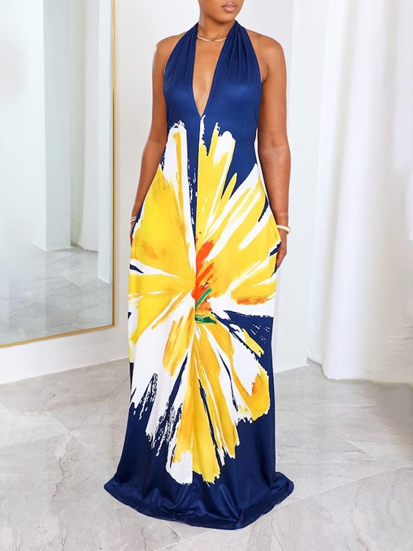 Goosudu Floral Halter Maxi Dress