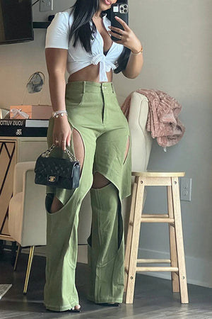 Goosudu Patchwork Cutout Whimsical Irregular Pants