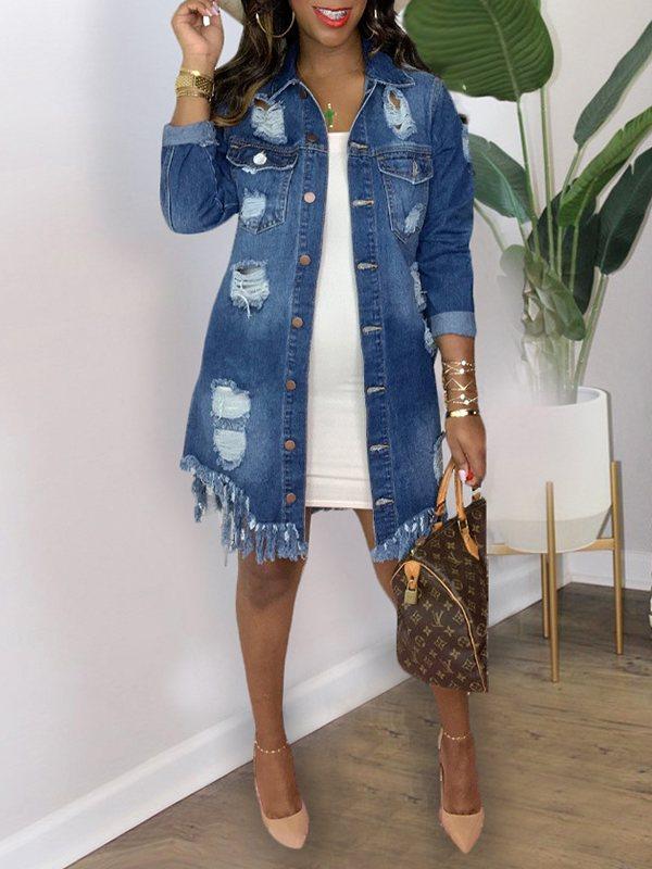 Goosudu Distressed Fringe Denim Jacket