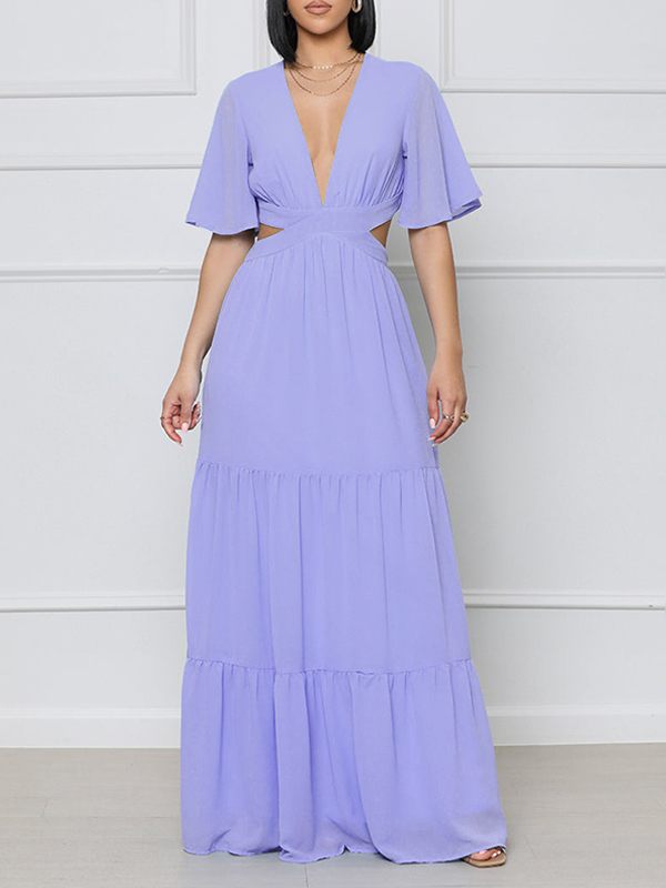Goosudu V-Neck Cutout Maxi Dress