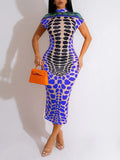 Goosudu Printed Mock-Neck Bodycon Dress