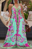 Goosudu Plus Size Fashion Print Halter Backless Loose Jumpsuit