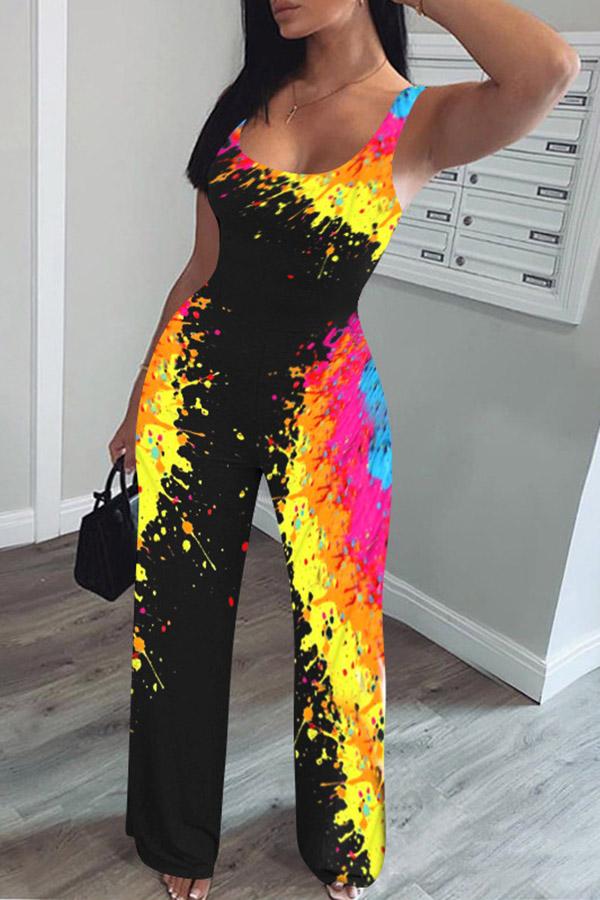 Goosudu Inkjet Graffiti Print Sleeveless Casual Jumpsuit