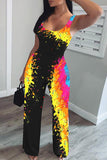 Goosudu Inkjet Graffiti Print Sleeveless Casual Jumpsuit