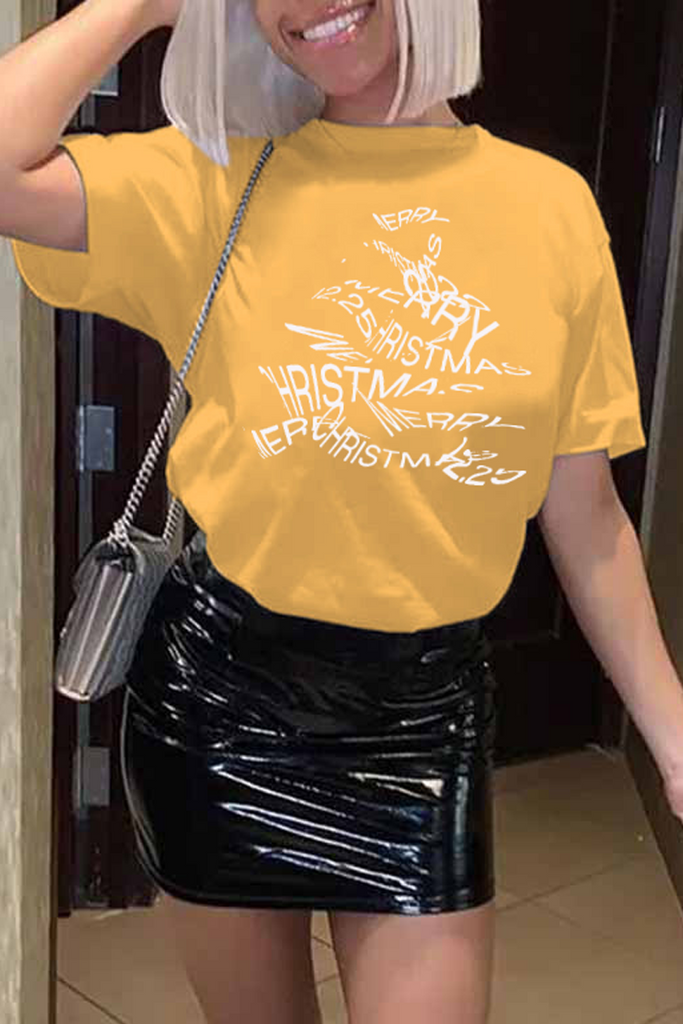 Goosudu Casual Print Patchwork O Neck T-Shirts