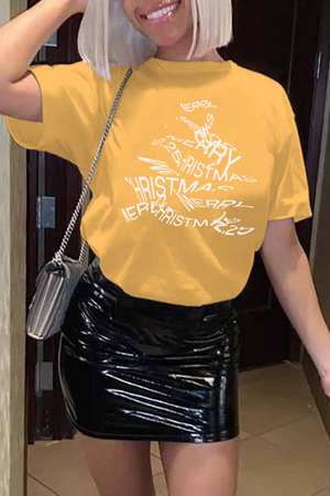 Goosudu Casual Print Patchwork O Neck T-Shirts