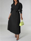 Goosudu Solid Pleated Shirt Dress
