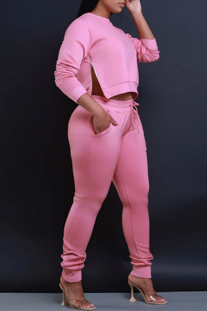 Goosudu Casual Solid Patchwork O Neck Plus Size Two Pieces