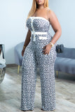 Goosudu Sexy Tube Top Print Plus Size Zip Wide Leg Jumpsuit
