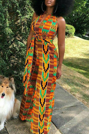 Goosudu Fashionable Geometric Print Multi-wear Loose Wide-leg Jumpsuit