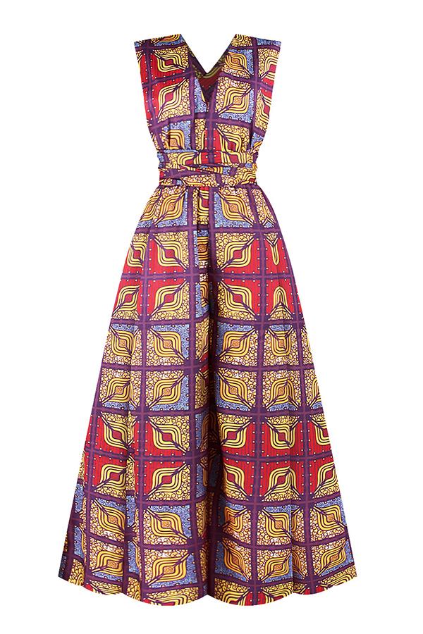 Goosudu Fashionable Geometric Print Multi-wear Loose Wide-leg Jumpsuit