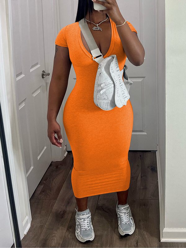 Goosudu V-Neck Ribbed Dress