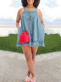 Goosudu Frilled Cami Denim Dress