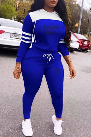 Goosudu Casual Print Patchwork Letter Hooded Collar Long Sleeve Two Pieces