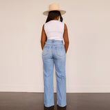 Goosudu Women's Ripped Straight Jeans Casual Loose Denim Long Pant