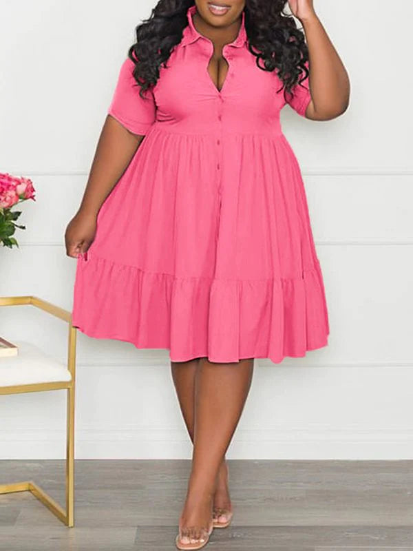 Goosudu Plus Size Ruffle Shirt Dress