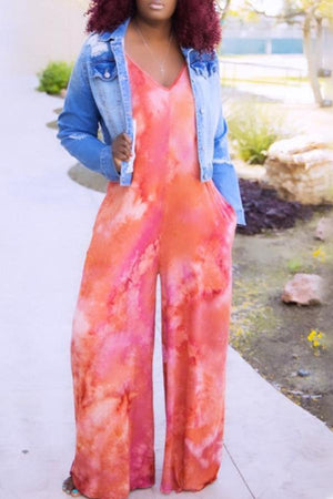 Goosudu Loose Tie Dye Printed Suspender Jumpsuit