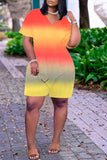 Goosudu Gradient V-neck Short Sleeve Pocket Romper