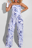 Goosudu Fashion Bandeau Marble Print Wide Leg Loose Jumpsuit