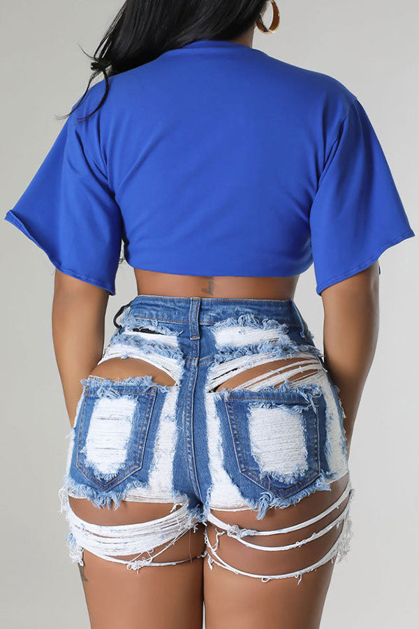 Goosudu Letter Print Stylish Tie Front T-Shirt